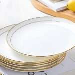 White Ceramic Dinner Plates with Gold Rim