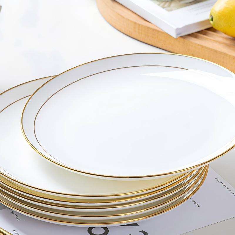 White Ceramic Dinner Plates with Gold Rim