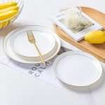 White Ceramic Dinner Plates with Gold Rim