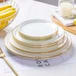 White Ceramic Dinner Plates with Gold Rim