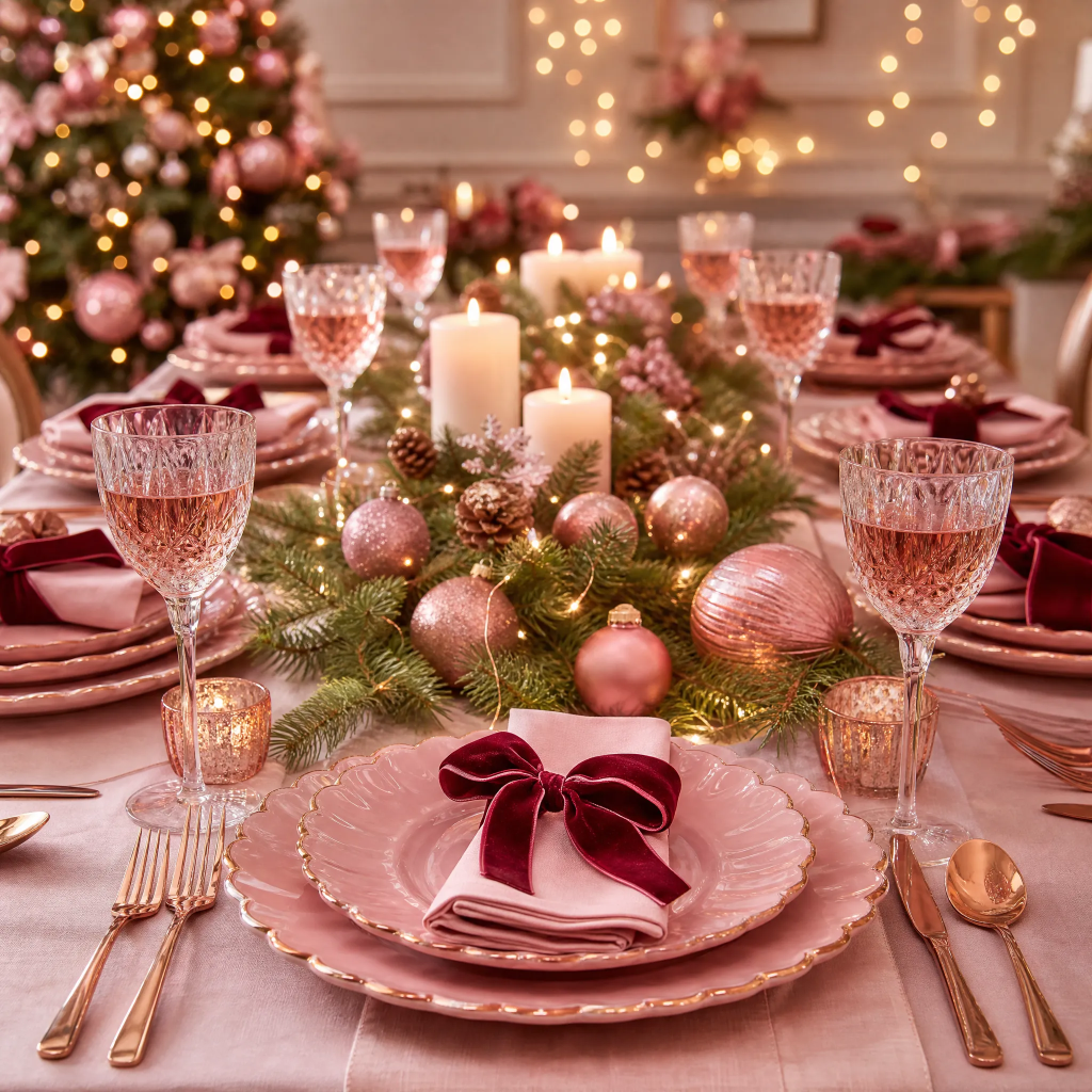 Pink Christmas Ceramic Plates