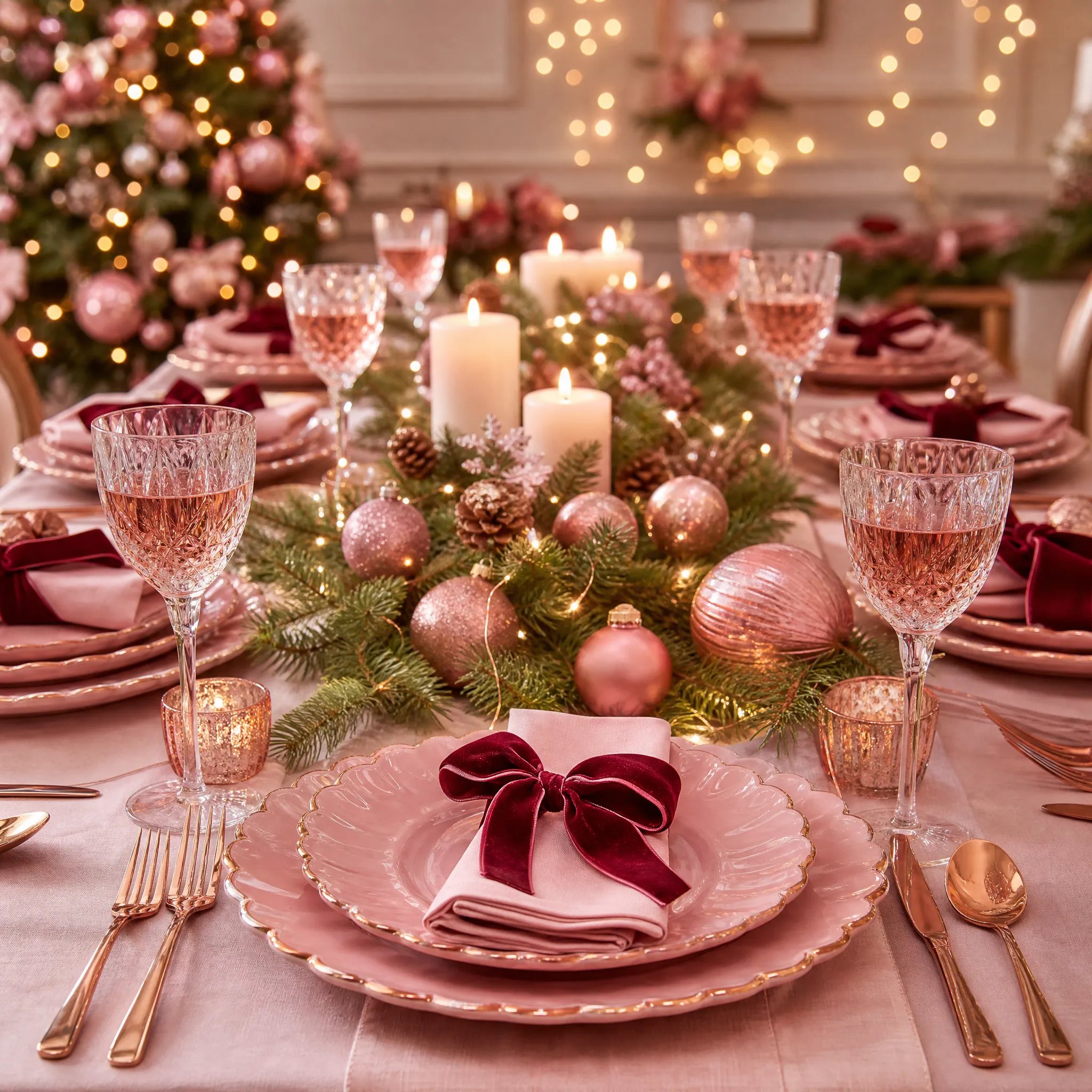 Pink Christmas Ceramic Plates