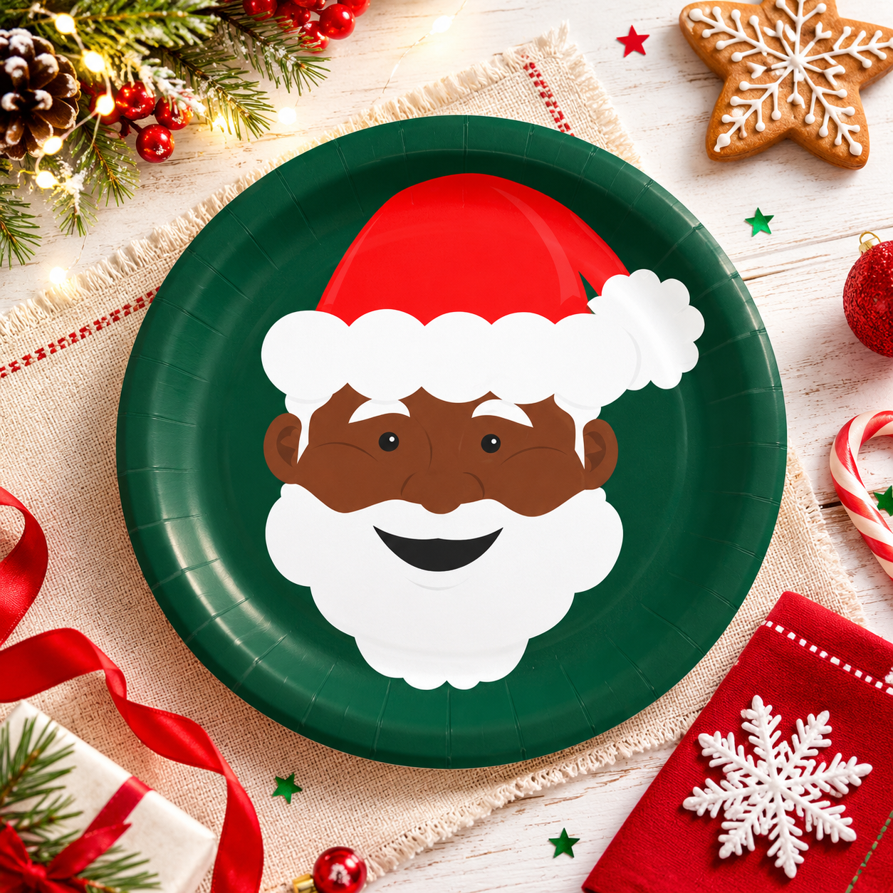 Black Santa Christmas Plates
