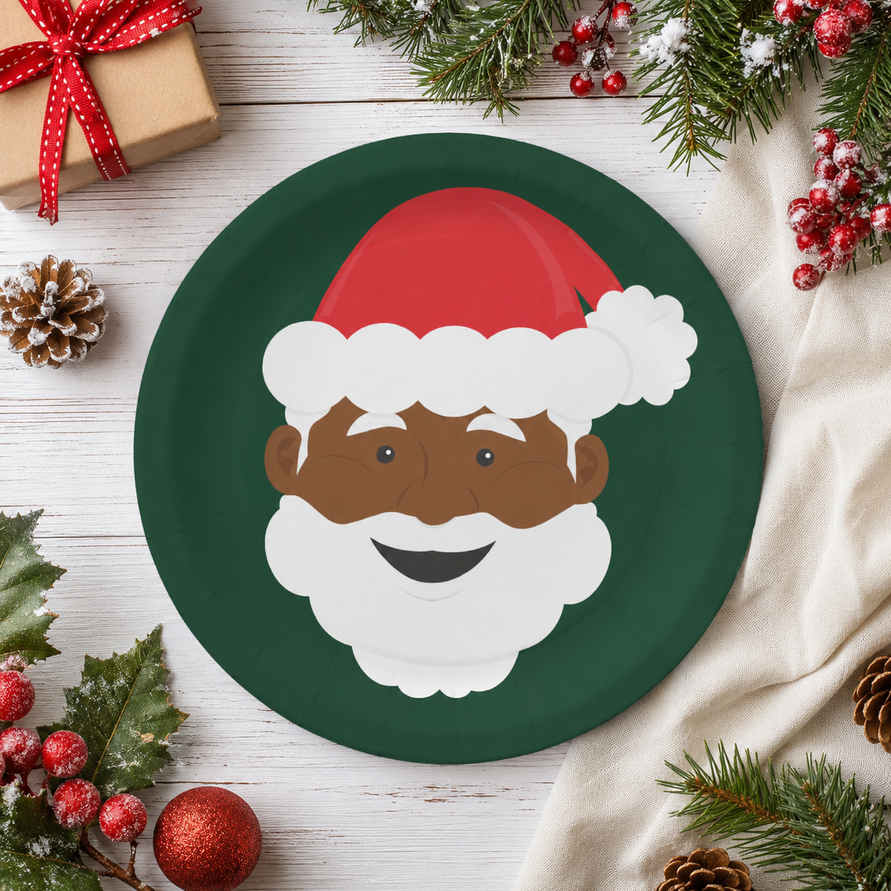 Black Santa Christmas Plates