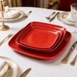 Red Square Ceramic Plates