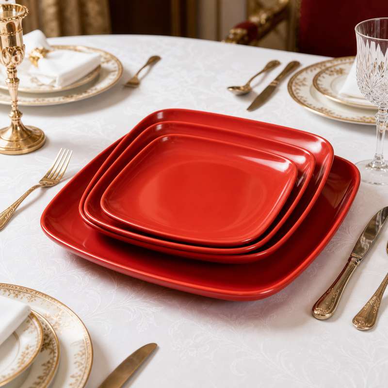 Red Square Ceramic Plates