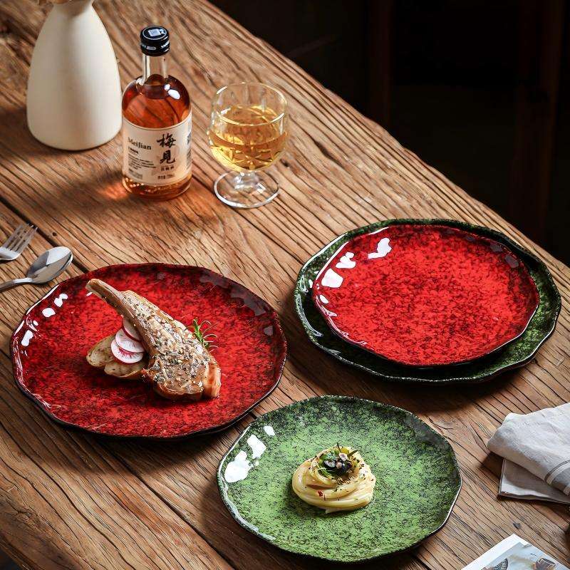 Black and Red Ceramic Appetizer Plates for Restaurants