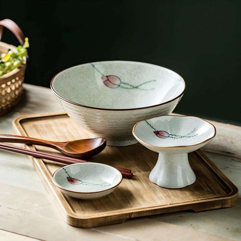 Ceramic Ramen Bowl with Chopsticks and Spoon